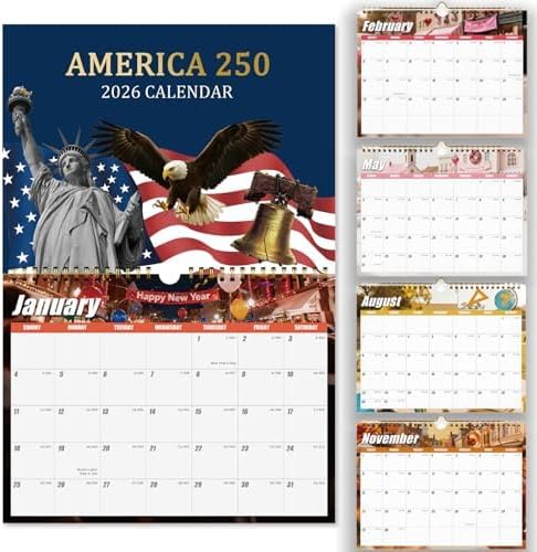 2026 Wall Calendar 12 Month, Wall Calendar 2026 for 250 Anniversary USA, US 250th Anniversary Calendar for Office and Home Planning